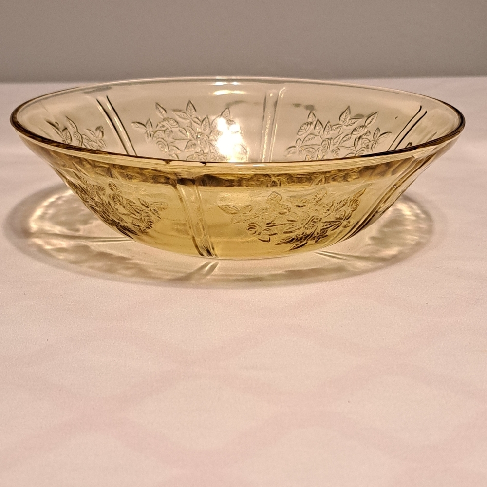 Elegant Amber Glass Bowl Rose Design  Serving Bowl